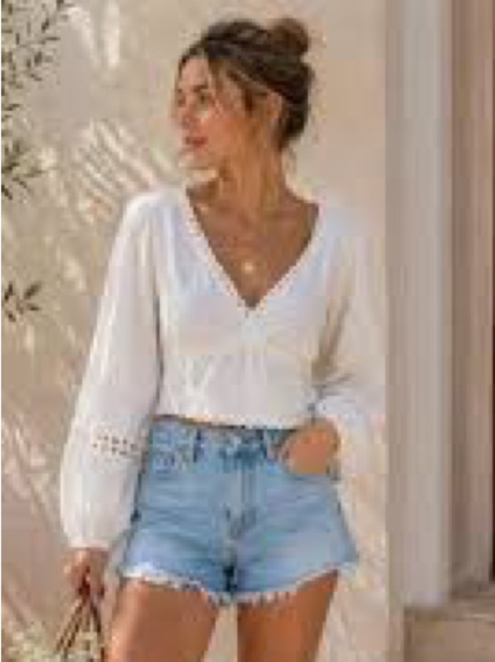 NWT new day White V-Neck accent trim  Peasant Crop Top